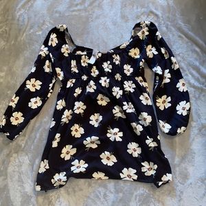 AE Floral Long-Sleeve Ring-Front Mini Dress Size L NWT